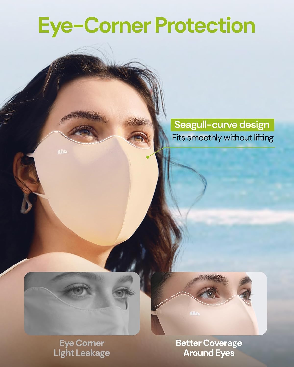 BENEUNDER Cooling Full Face Sun Protection Cover for Women Eye Corner UPF 50+ Breathable 3D Structured Outdoor Activities