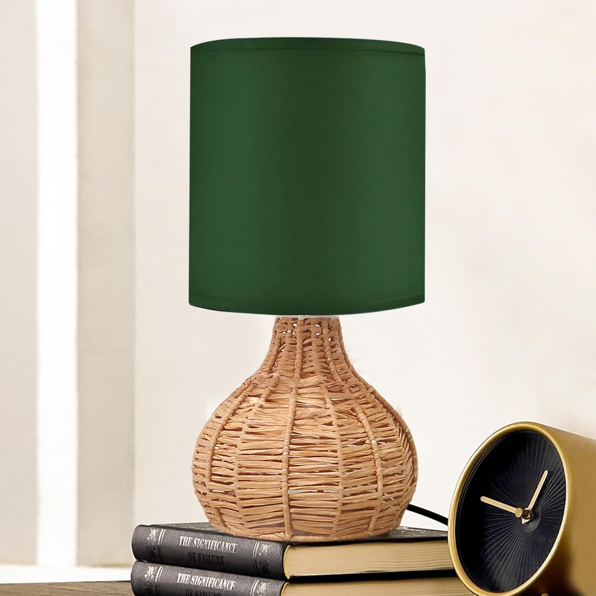 Raffia Rattan Table Lamp, Small Nightstand Lamp with Linen Fabric Lampshade, Desk Lamp Bedside Lamp for Living Room Home Office (Spinning, Green) (B0CSSLY86P) Amazon Price History, Amazon Price Tracker