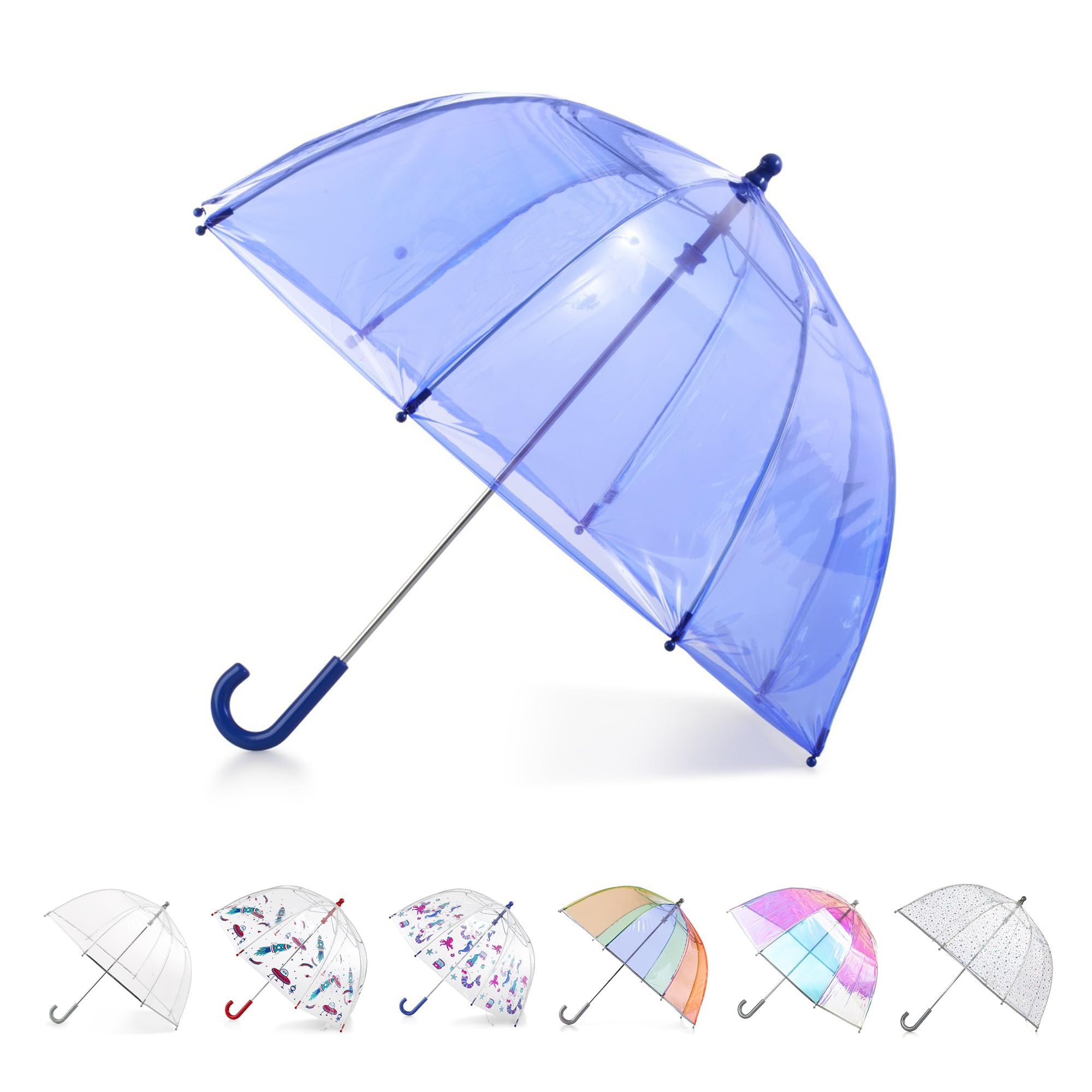 totes Kids Clear Bubble Umbrella with Dome Canopy, Lightweight Design, Wind and Rain Protection, Blue, Kids - 38" Canopy