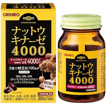ORIHIRO Nattokinase 4000 60 tablets, Natto Bacteria, DHA, EPA, Hesperidin, Lecithin
