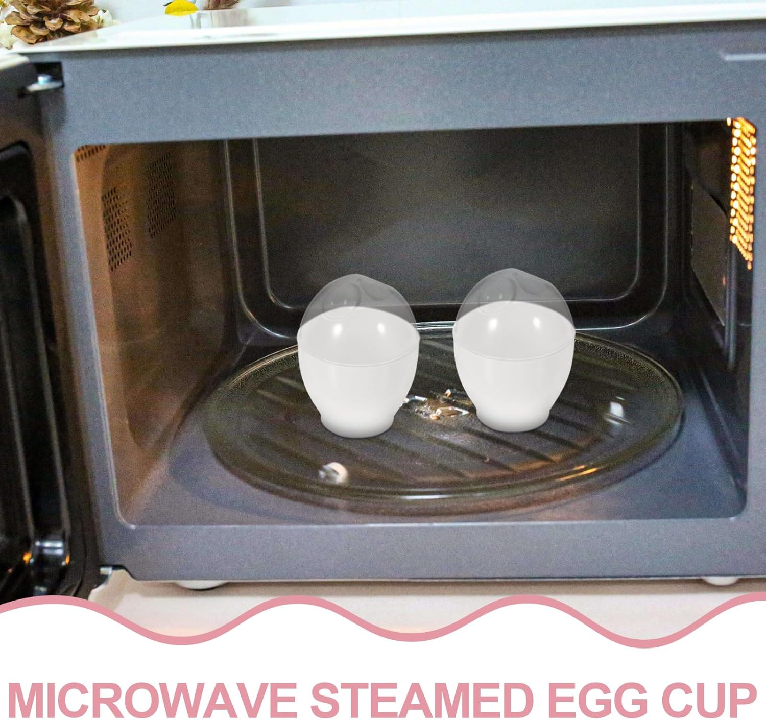 6pcs Microwave Egg Cooker Egg Steamed Cups Holder Oven Egg Steamer Omlette Maker for Instant Breakfast Home Kitchen Tools White