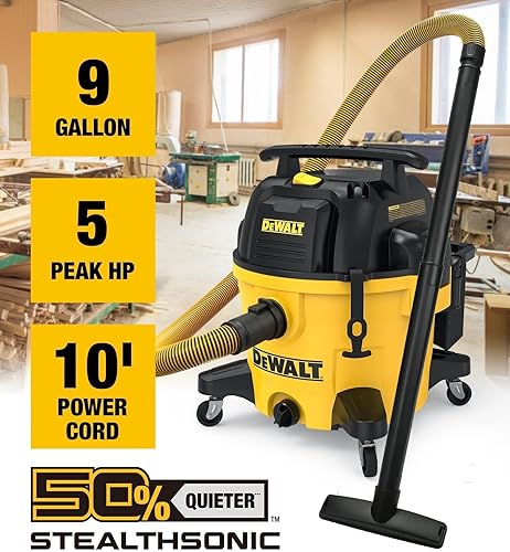 Miniatura 5 de DEWALT STEALTHSONIC - Aspiradora ultra silenciosa de 9 galones para húmedoseco, DXV09P-QTA, aspiradora de taller de polietileno resistente para