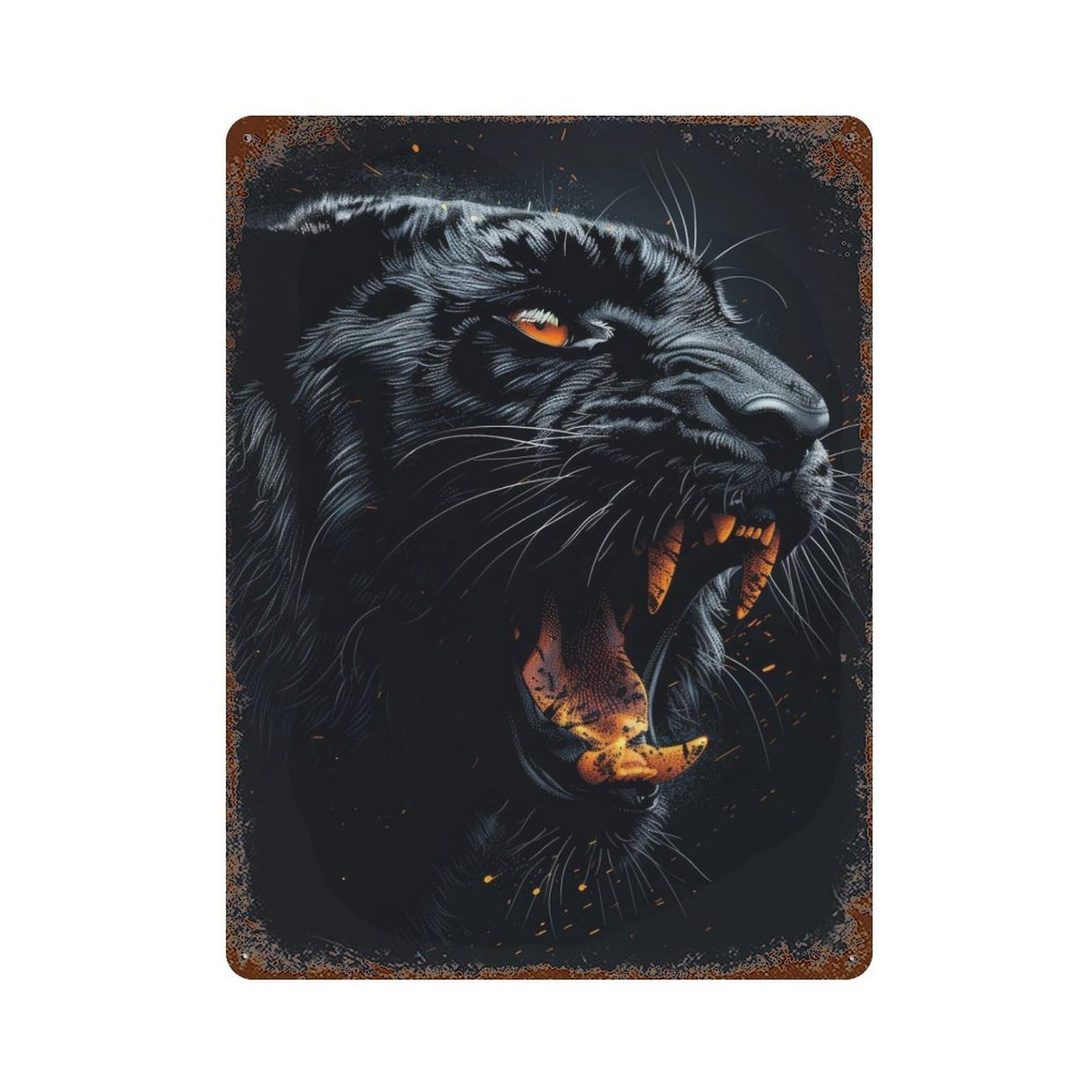 Roaring Black Panther Rusty Metal Tin Sign 15.7"x11.8", for Patio, Garden Room And Bar Decor, Old School Wall Decor