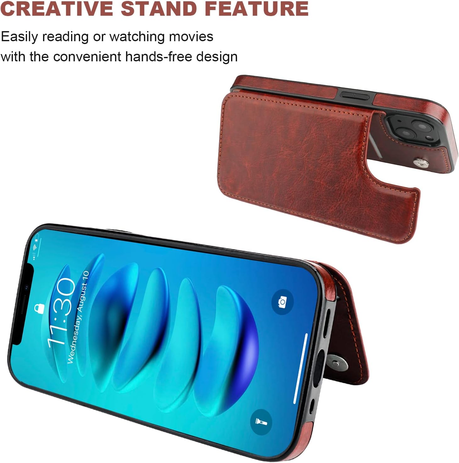 ONETOP Compatible with iPhone 14 Wallet Case with Card Holder, PU Leather Kickstand Card Slots Case, Double Magnetic Clasp and Durable Shockproof Cover 6.1 Inch (Brown) - Image 5
