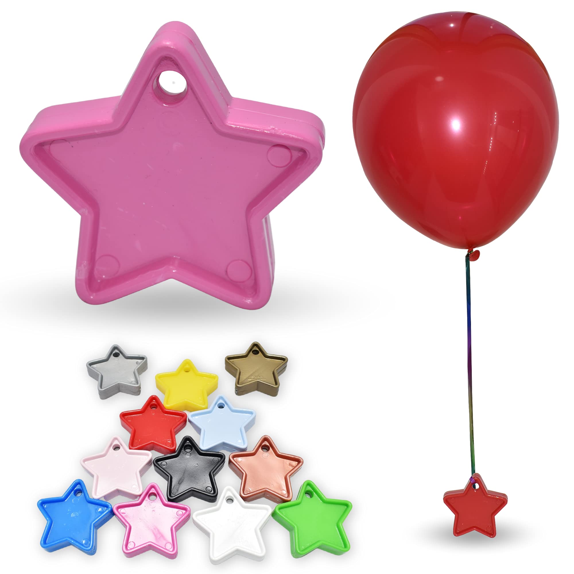 Pannu Design | Heavy Duty Star Shape Weights For Helium Balloons | Packs of 5, 10 & 25 | Multi Colour Weights For Birthday Party Decoration, Baby Shower & Anniversary. (Pack of 25, Pink) — image 1
