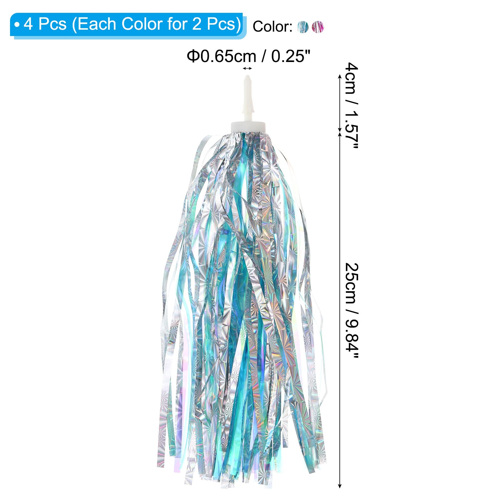 PATIKIL Bike Streamers, 2 Set Colorful Scooter Handlebar Tassels Grips Ribbon Accessories Decorations for Girls Bicycle Tricycle Handles, Silver/Red White Blue