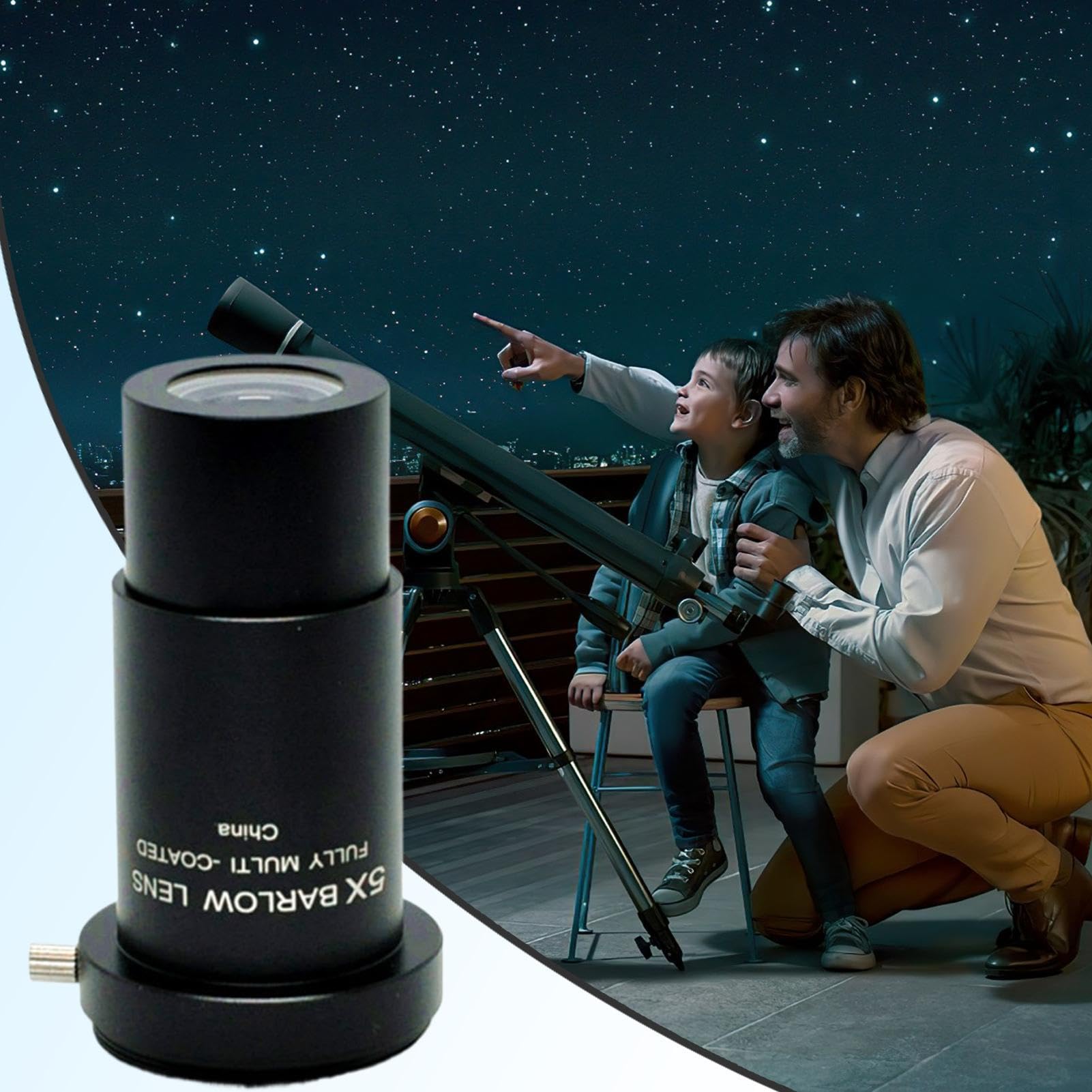 Lente Barlow 5X, 1.25 Ocular del telescopio,5X telescopio Ocular Achromatic Barlow Lens | Filtro de Luna de Metal con Interfaz de conexión de subproceso M42 para fotografía