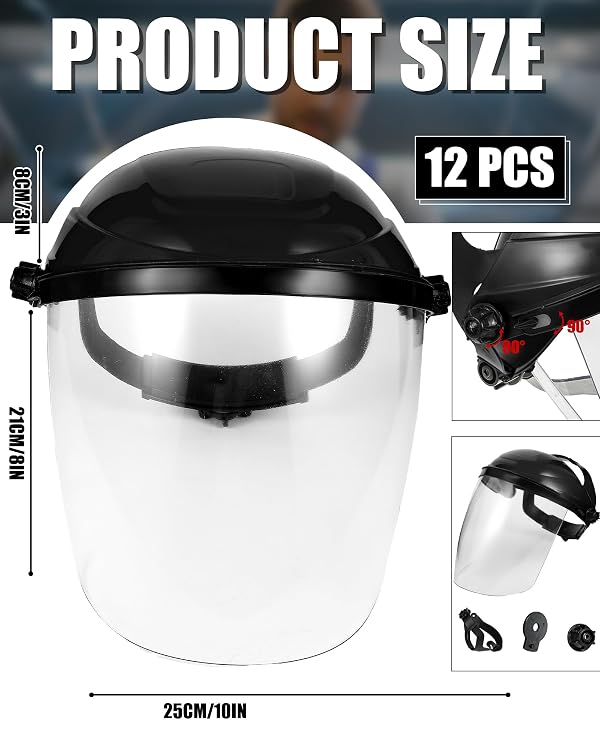 Tellegloww 12 Pack Safety Face Shield for Grinding and Cutting, Full Impact Resistant Face Shield Mask for Work Chemical Woodworking (Black) by Tellegloww - Image 2