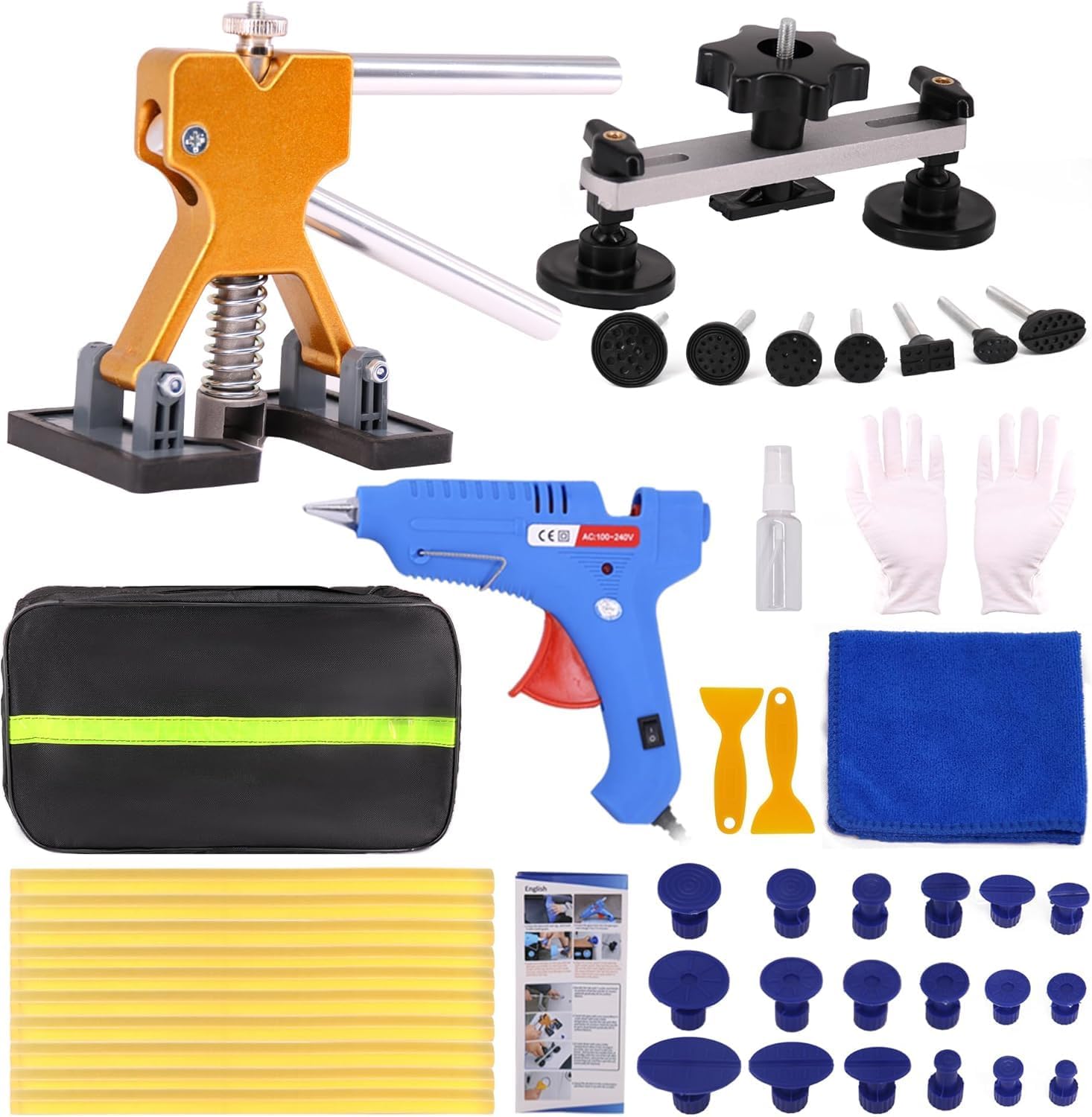 Car Dent Puller Kit with Dent Lifter & Dedicated Heat Gun, Portable Dent Repair Kit for Vehicles, Heavy-Duty Suction Cup Dent Puller, Paintless Body Repair Tools for Auto Hail Damage (146ps)