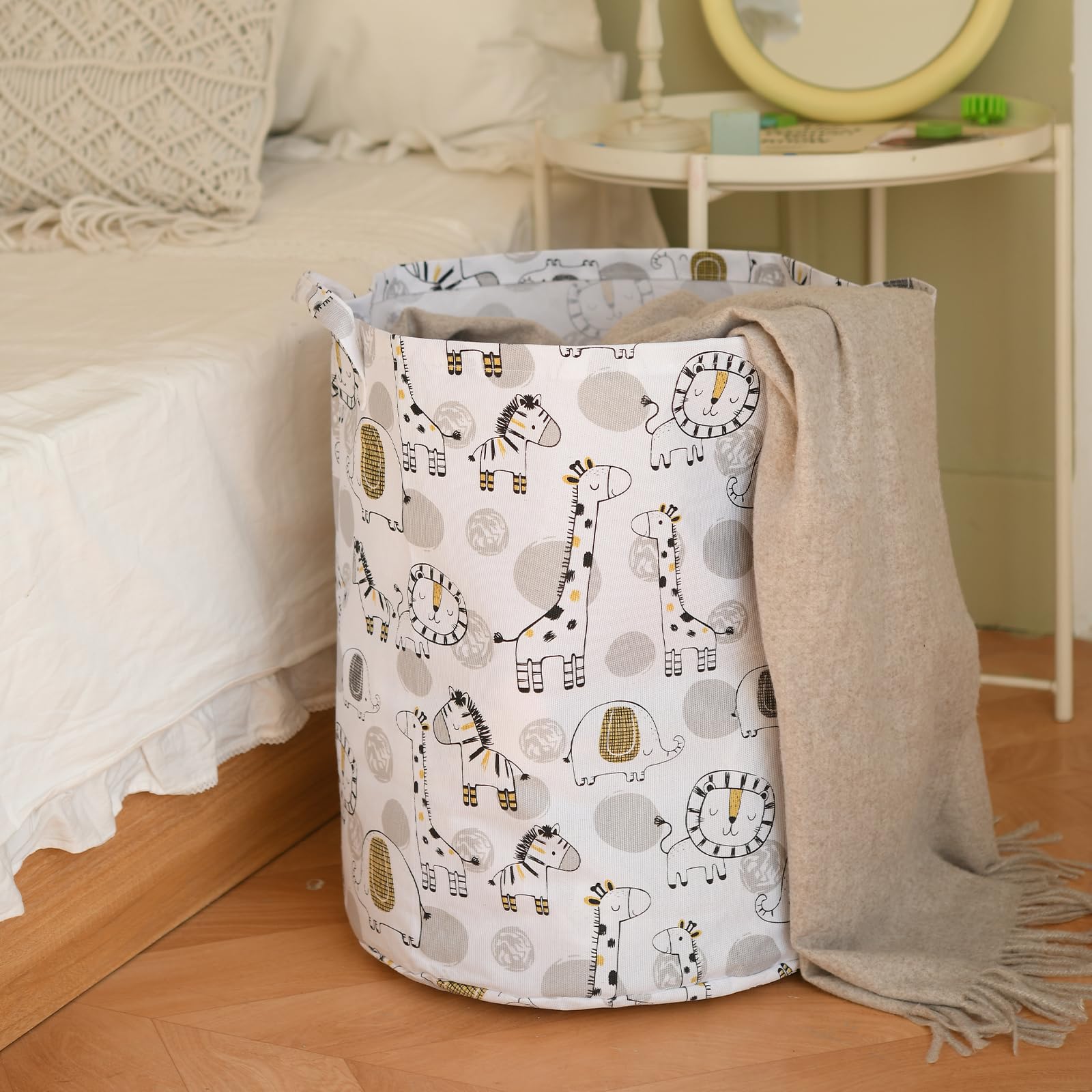 Panier De Rangement INough En Coton - Pour Jouets, Linge, Bureau - Design Lion Brodé - Pliable Et Portable