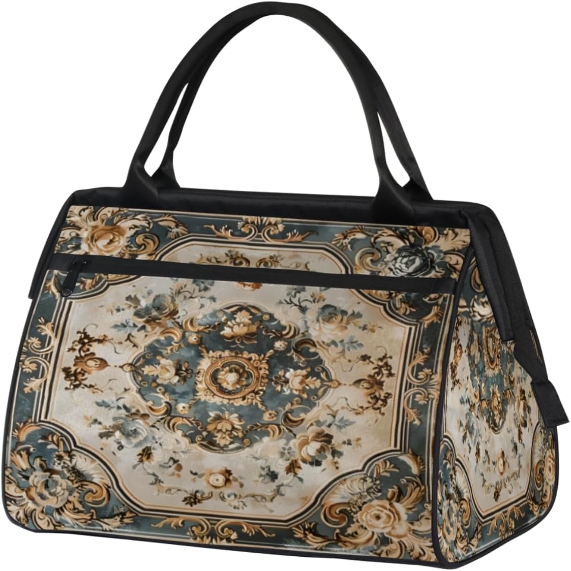 Duffel Bags Gym Bag for Women Men, Travel Duffel Bag with Trolley Sleeve, Waterproof Sports Gym Bag Weekender Overnight Bag Carry On Tote Bag for Gym Travel Sport, Tile Flowers Ornament Pattern