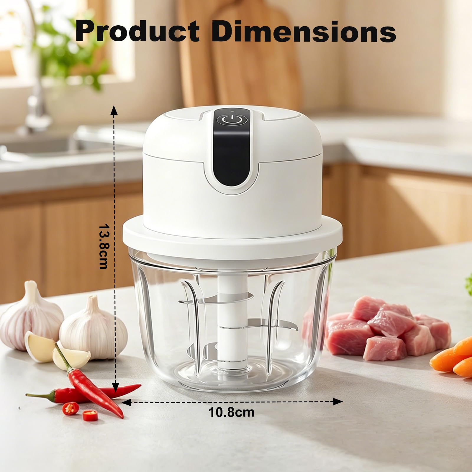 Elektrischer Küchenzerkleinerer, Mini Zwiebel Zerkleinerer Elektrisch, Zwiebelzerkleinerer Elektrisch 350ml, Kabelloser Zwiebelzerkleinerer für Zwiebeln,Obst,Nüsse,Fleisch,Knoblauch