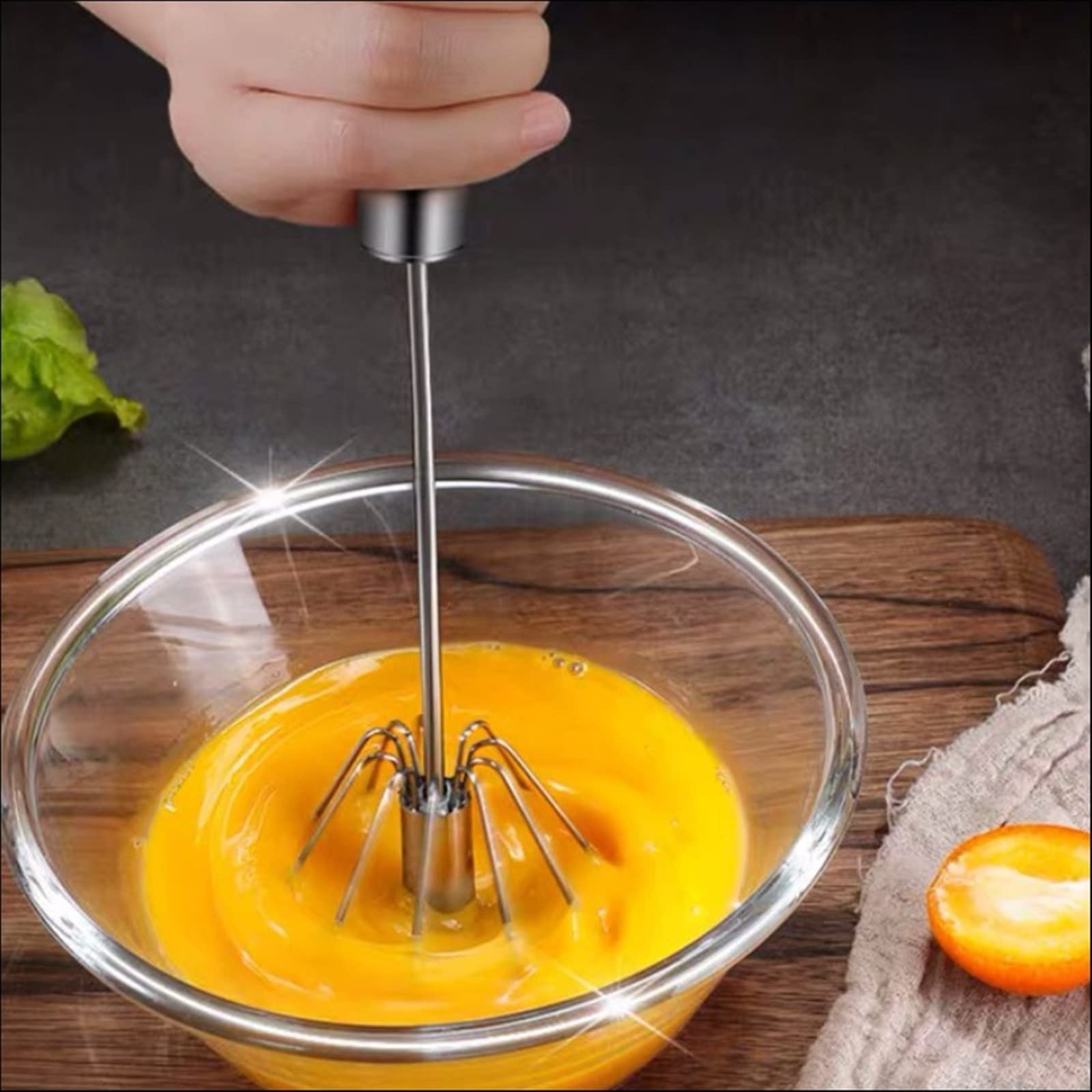 Batidor de cocina, batidor huevos semiautomático, batidora manual acero inoxidable, agitador giratorio automático, accesorios