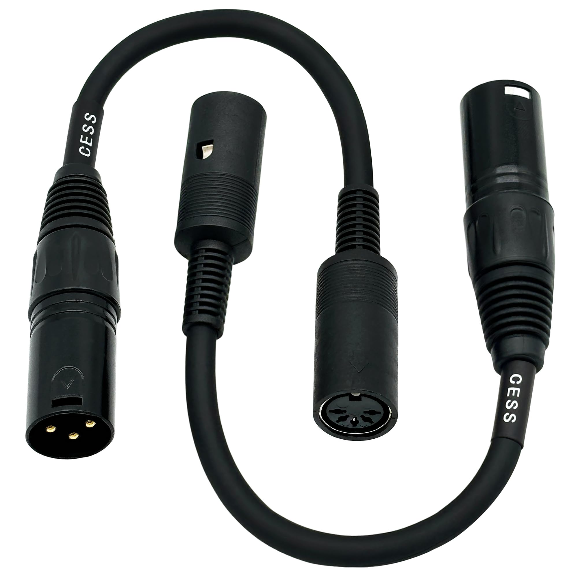 CESS-279 DIN 5-Pin MIDI Femelle vers XLR 3-Pin Male Adapter Cable - 15,2 cm Convertisseur Cordon pour Synthétiseurs, Claviers, Contrôleurs, Lot de 2