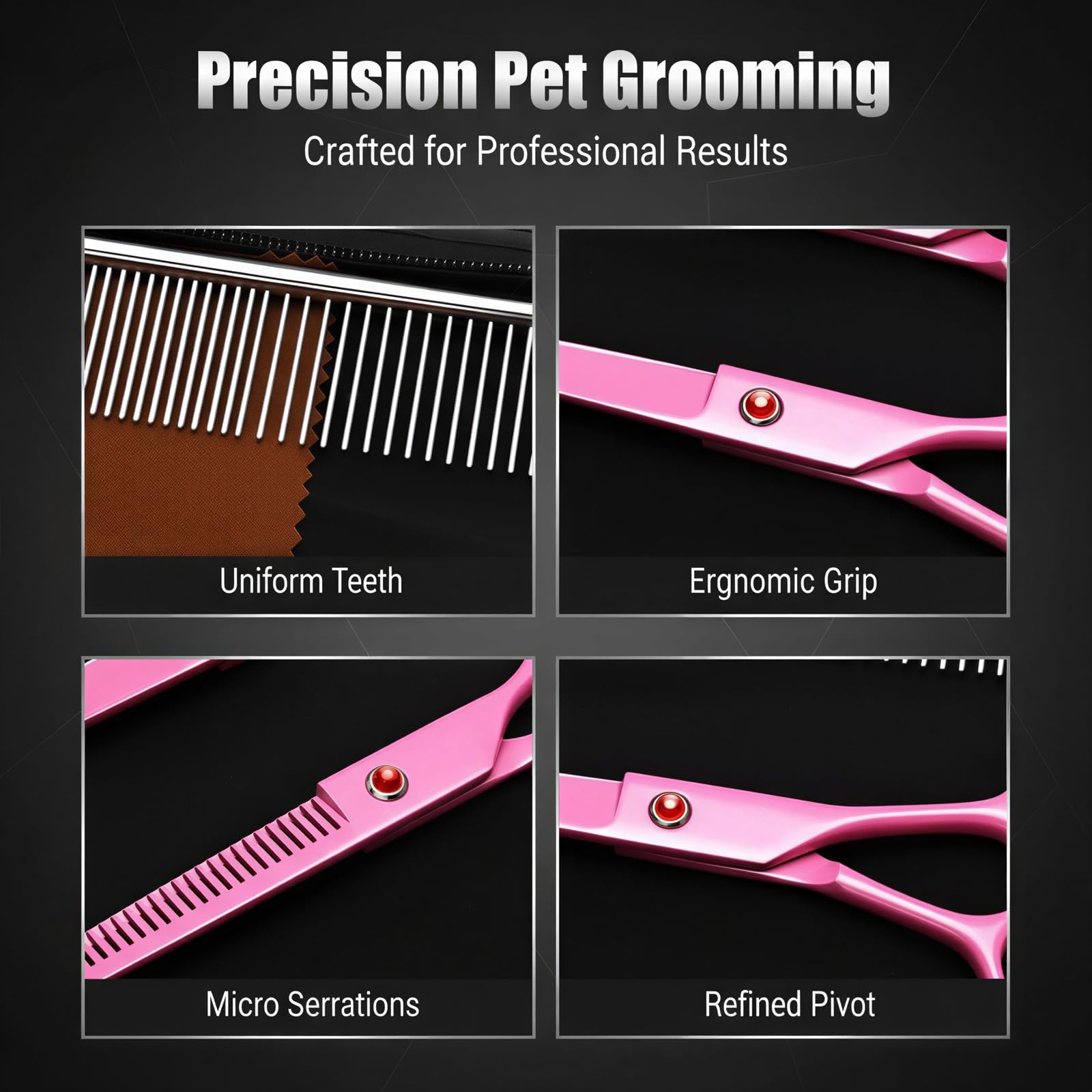 8-teiliges Tierpflegescherenset, 17,8 cm Edelstahl-Scheren, gerade, ausdünnend und gebogen, mit Hundekamm, ergonomische Werkzeuge für Katzen und Hunde