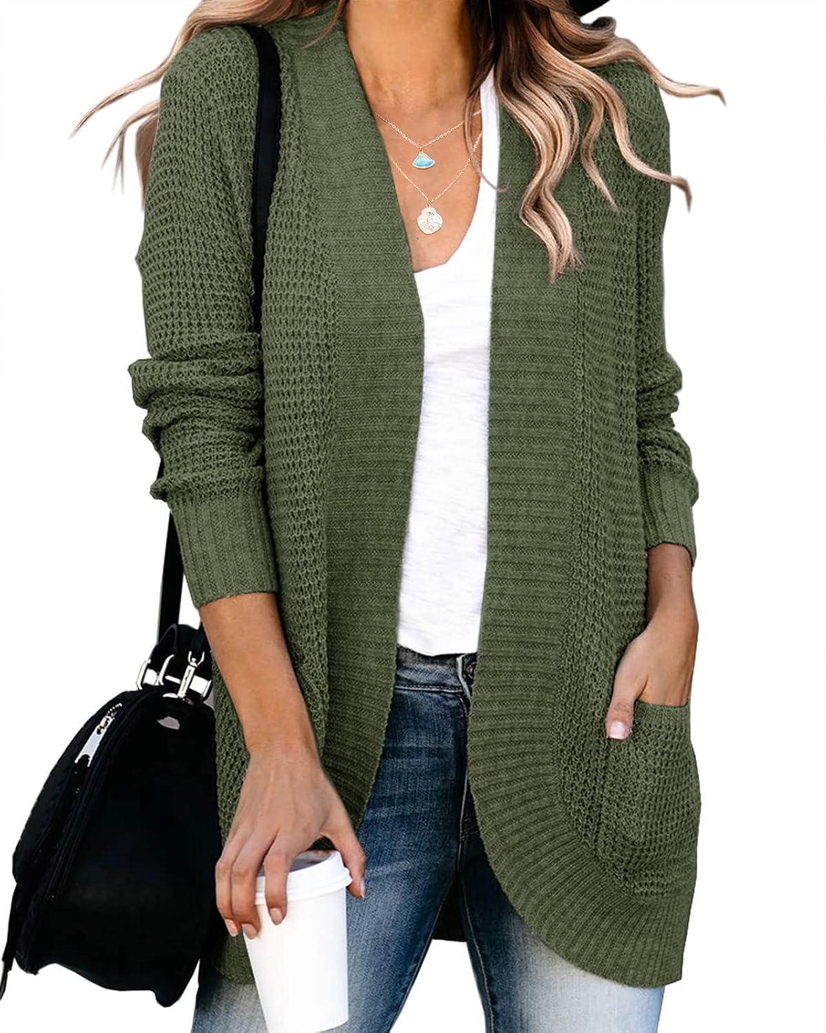 Saodimallsu Womens Loose Open Front Cardigan Long Sleeve Casual Lightweight Soft Knit Sweaters Coat with Pockets