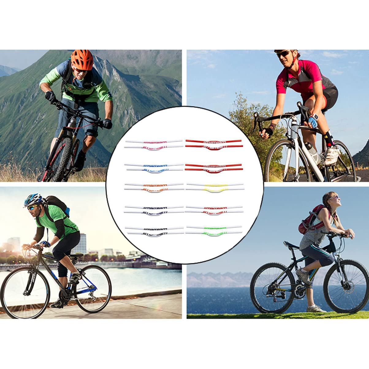 Manillar de Bicicleta de 31,8 mm de Fibra de Carbono, Manillar extralargo, Elevador de Manillar de 22,2 mm, Accesorios (Blanco Verde, 600 mm)