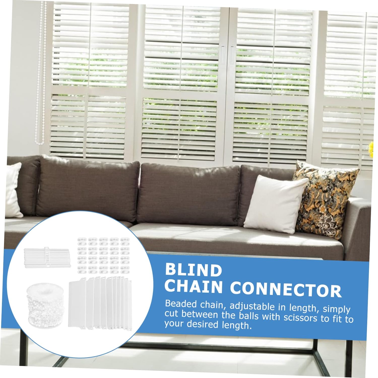 OUNONA Vertical Blind Accessories Set 127MM Bottom Chain (20m) 20 Bead Connectors 10 Bottom Plates Double Hanging Sturdy Plastic for Home and Office Use