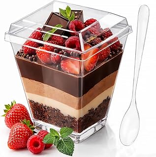 100 Pcs 5 oz Plastic mini Dessert Cups with Lids and Spoons Parfait Cups...