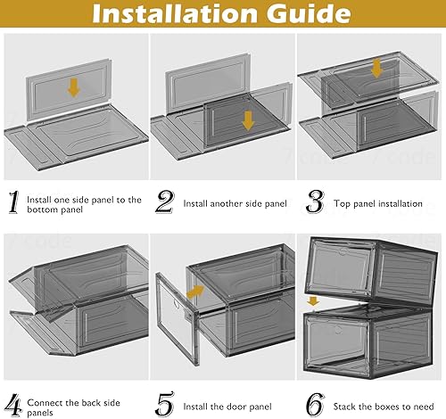 Miniatura 8 de Organizador de almacenamiento de zapatos de plástico transparente, grueso y resistente c/puerta magnética, cajas apilables, zapatero plegable, Negro