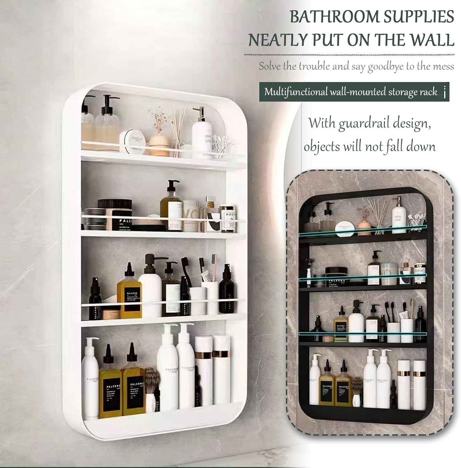 浴室壁棚 浴室壁収納 金属素材 大容量 耐荷重10kg パンチフリー設置 キッチン用 浴室棚 壁取り付け