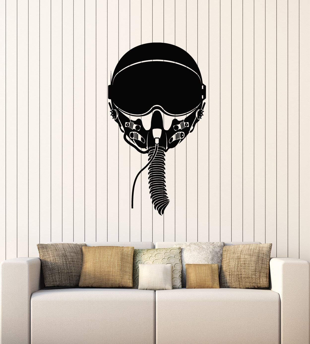 WallStickers4ever Vinyl Wall Decal Pilot's Helmet Flight Air Fighter Aircraft Stickers Mural Large Decor (g4058) Black