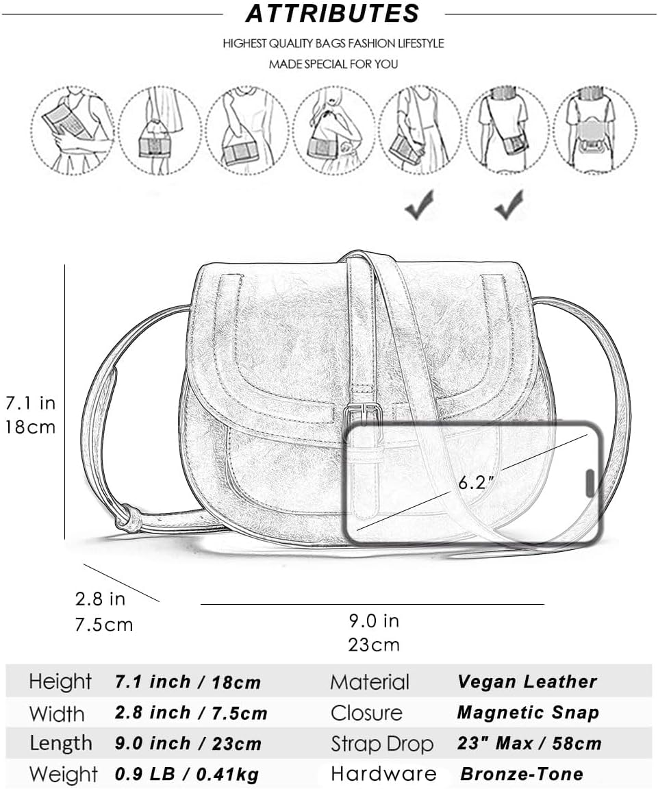 AFKOMST Crossbody Bags for Women,Small Saddle Purse and Boho Cross Body Handbags,Vegan Leather - Image 6