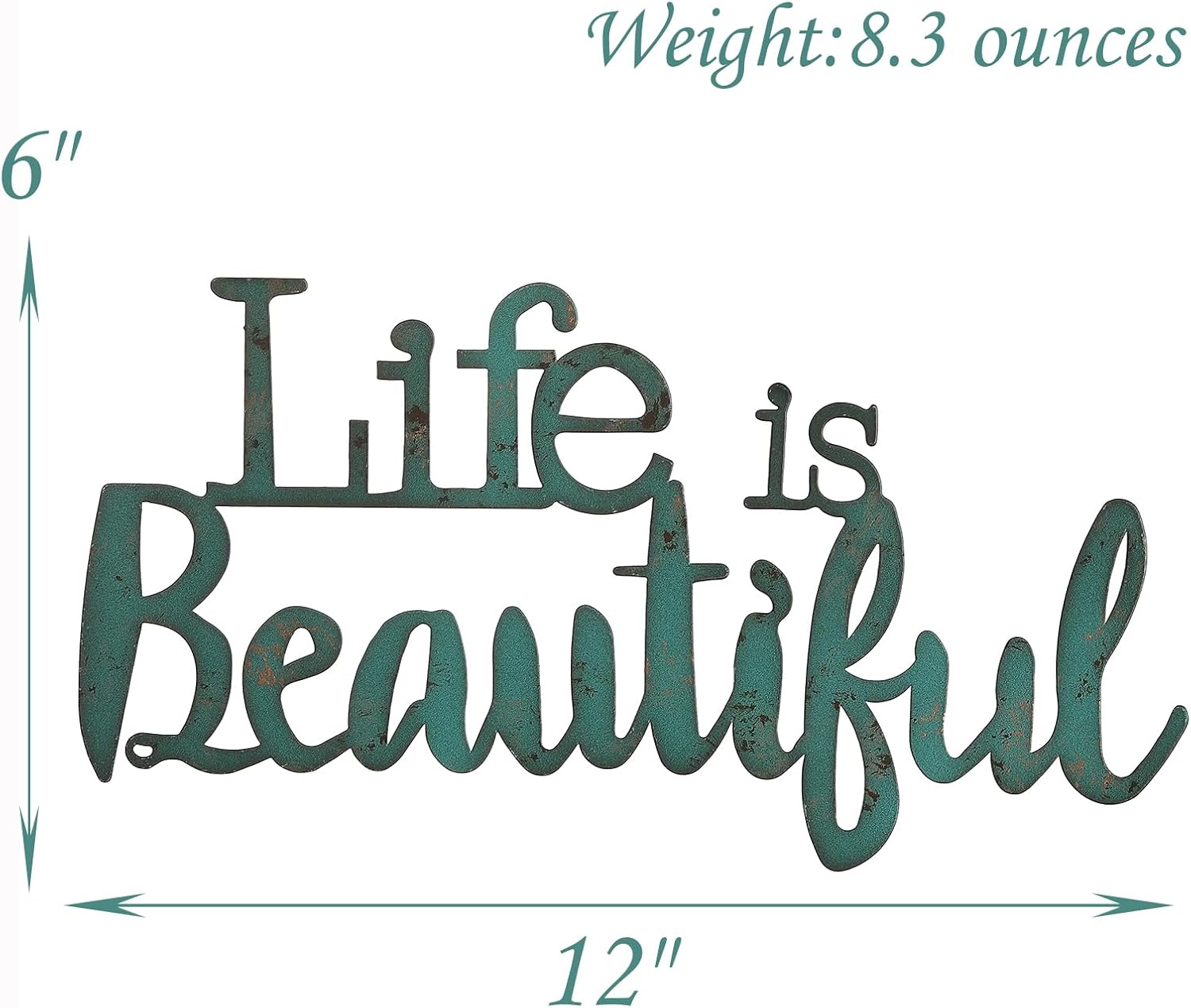 MOCOME 12" Life is Beautiful Wall Art Decor, Life is Beautiful metal signs for wall, Teal image 2
