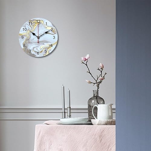 Miniatura 4 de Reloj de pared de lujo de mármol dorado, funciona con pilas, reloj redondo silencioso sin tictac de 12 x 12 pulgadas para decoración del hogar,