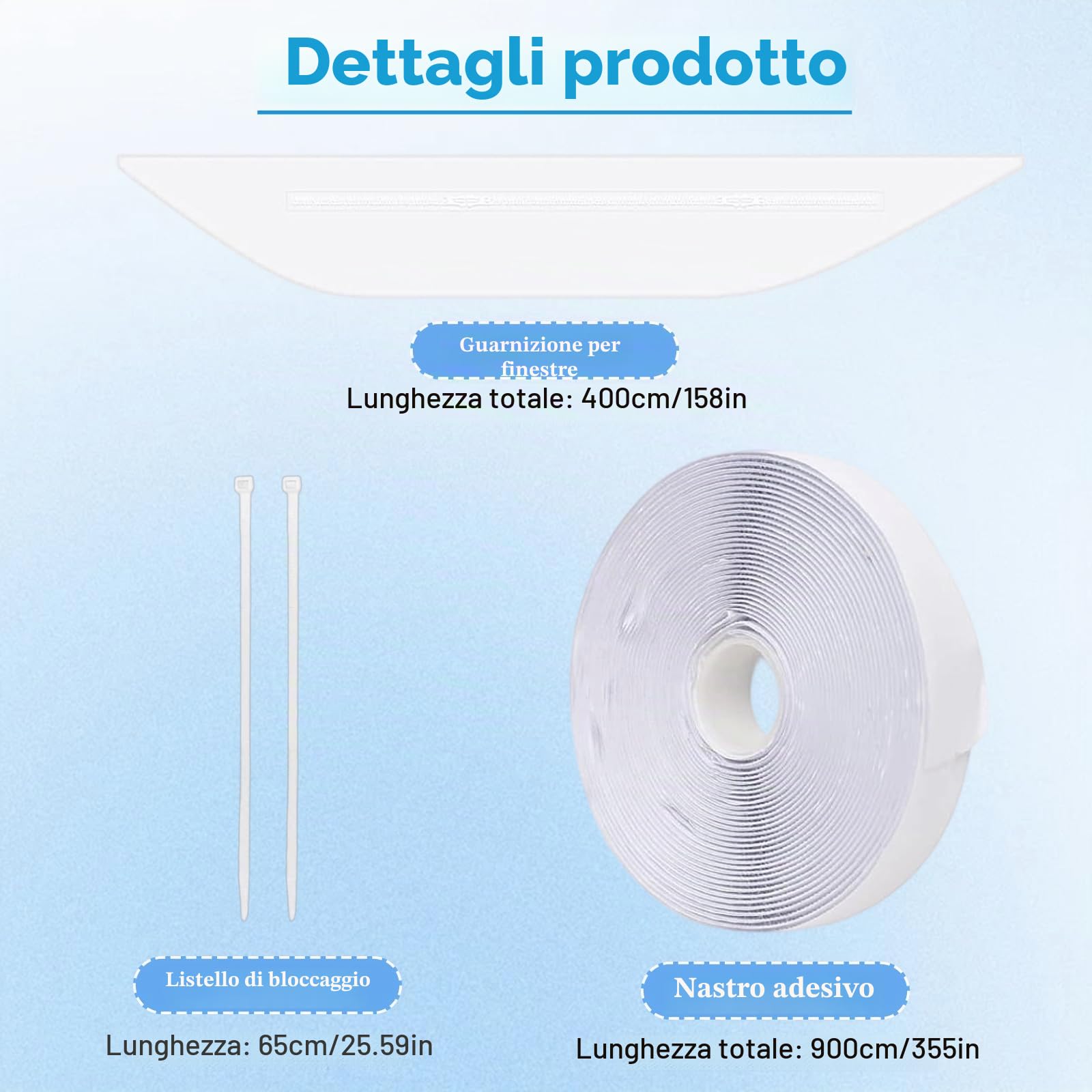 400 cm, per climatizzatori mobili, con chiusura lampo e chiusura adesiva, per lucernari e finestre a battente