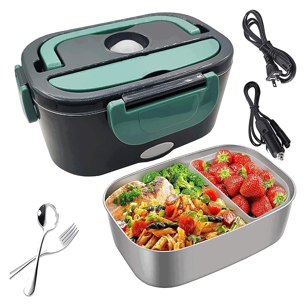 LIOONS Fiambrera térmica de Acero Inoxidable 2 en 1, Calentador de Alimentos, Fiambrera eléctrica para el Coche y el hogar, microondas portátil para Calentar el Almuerzo