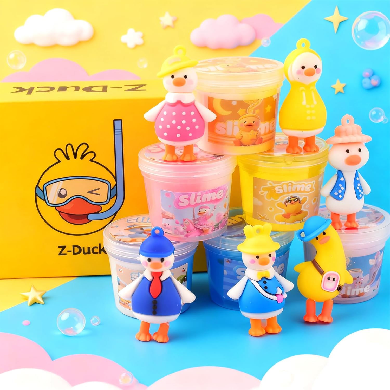 6 Pack Slimes, Ducks Slime Kids, Cloud Slime kit for Girls Ages 8-12, Toys for Girls and Boys, for Kids Slime Set Party kit, 4 5 6 7 8 9 10 Year Old Girl Birthday Gift Cute Stuff