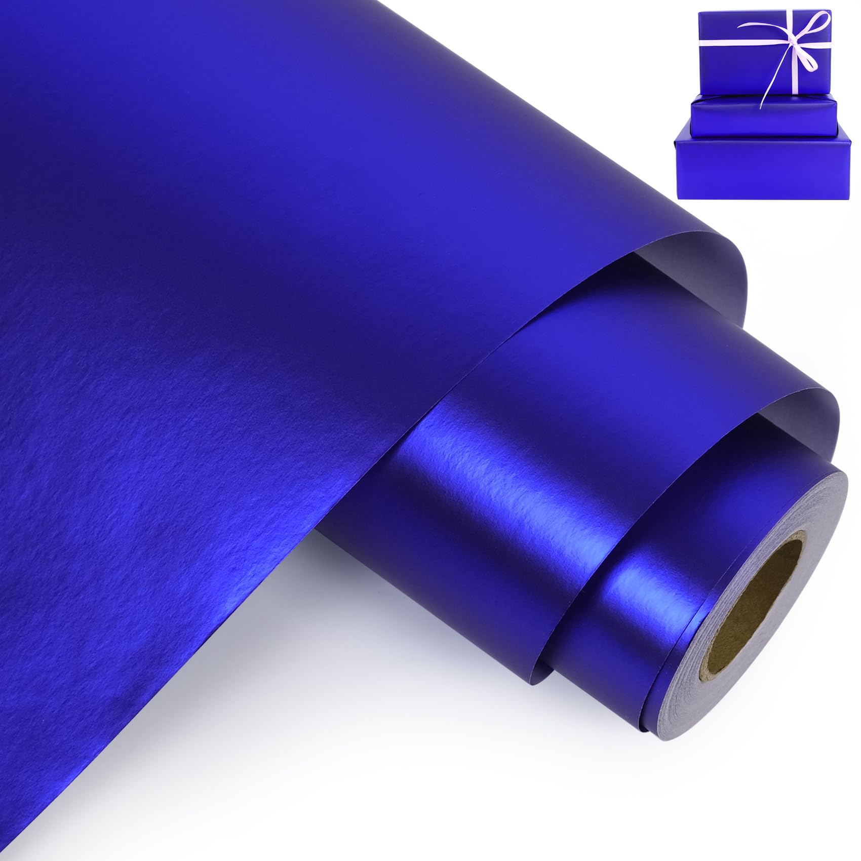 Aimyoo Blue Metallic Wrapping Paper Roll - 17 Inches X 60 Feet, Matte Solid Blue Color Paper for Birthday, Christmas, Wedding, Baby Shower, Holiday, Bridal Shower