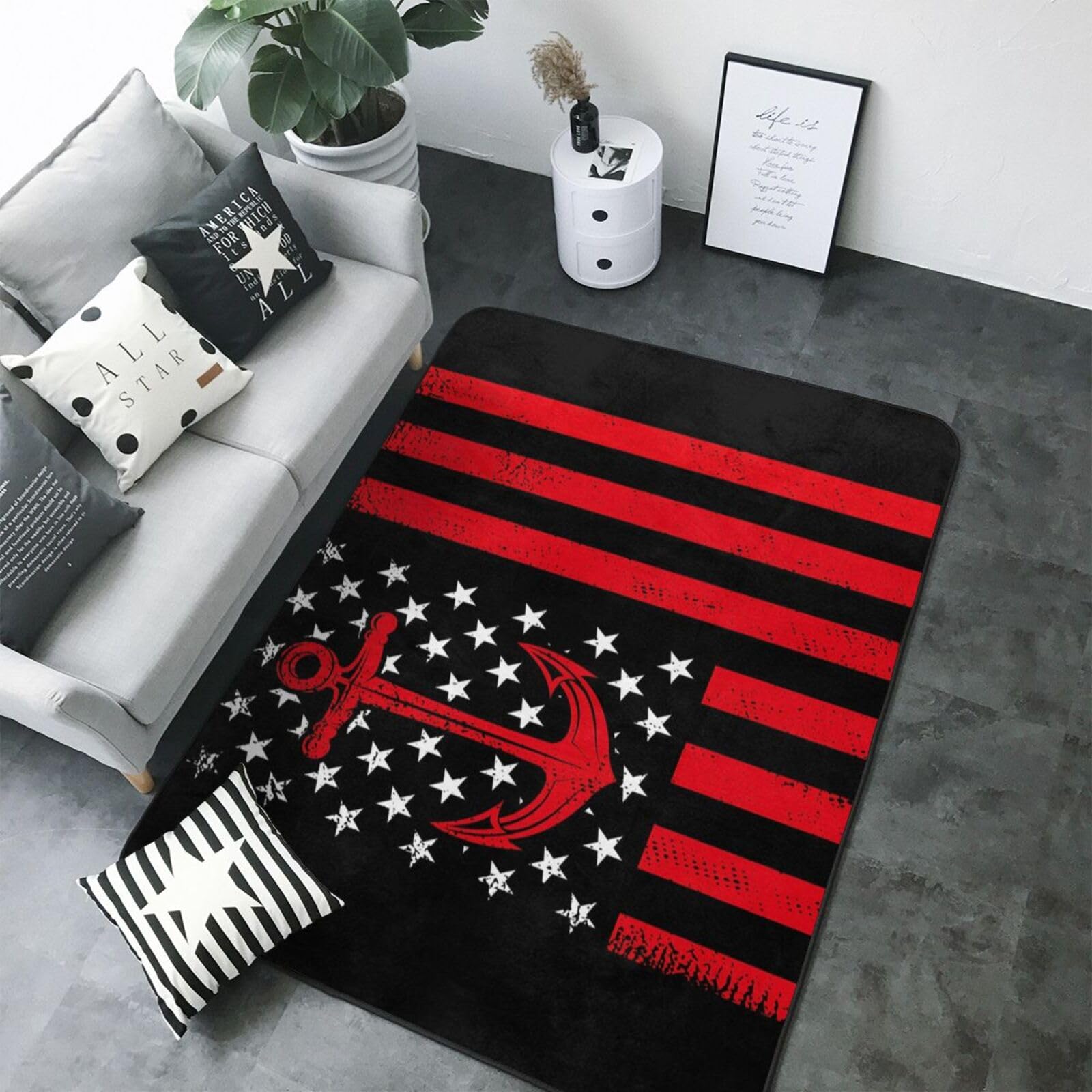 Tapis lavable motif drapeau américain doux et résistant pour salon