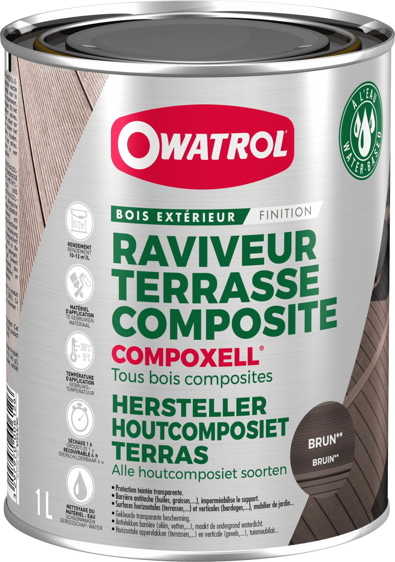 Compoxell - Raviveur pour terrasse en bois composite - Owatrol - 1 L Brun