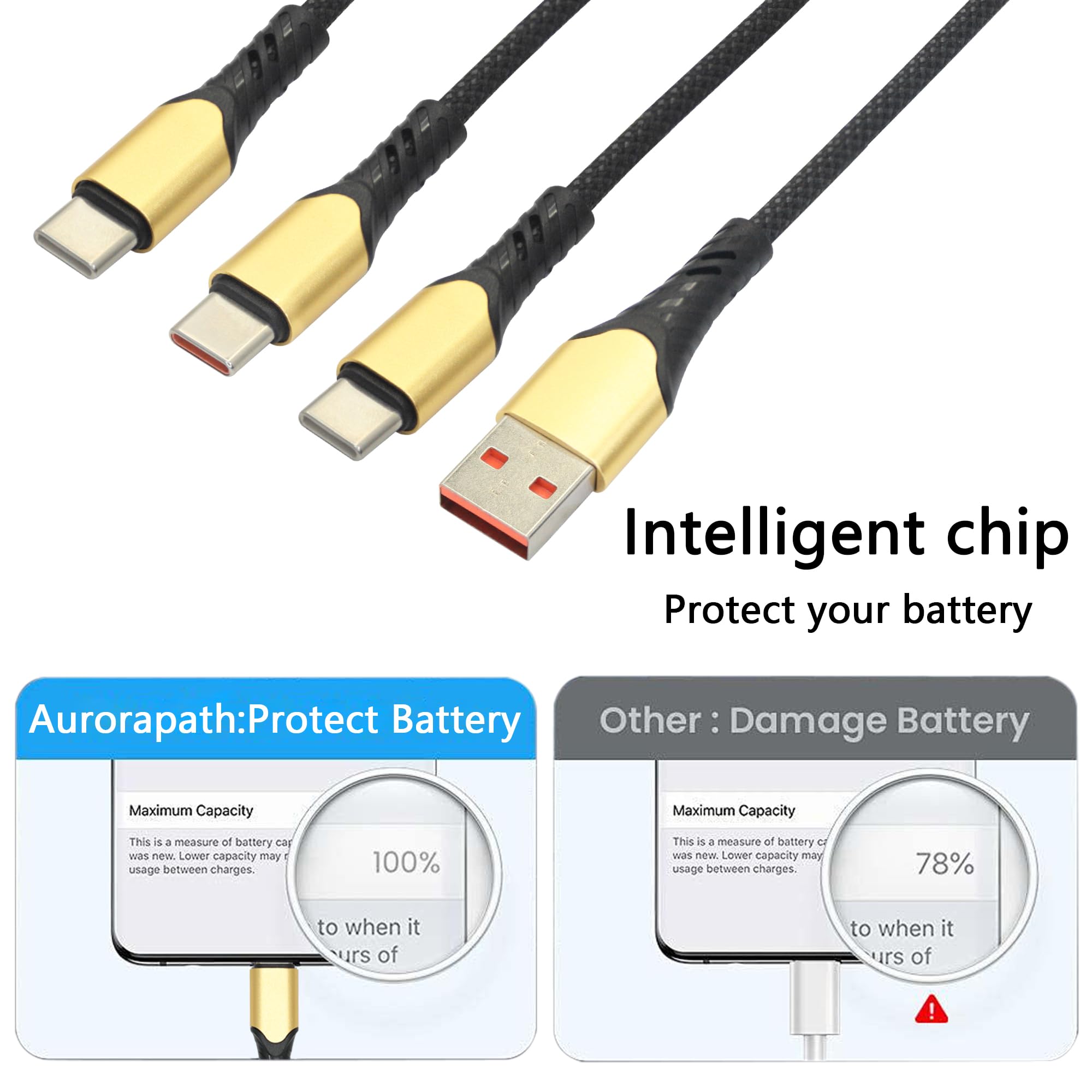 Cavo di ricarica USB A maschio a 3 tipo C maschio, cavo di ricarica rapida 3 in 1 circa 1,5 m, ricarica rapida 5 A, per telefono cellulare, iPhone 15/16, tablet, computer portatile