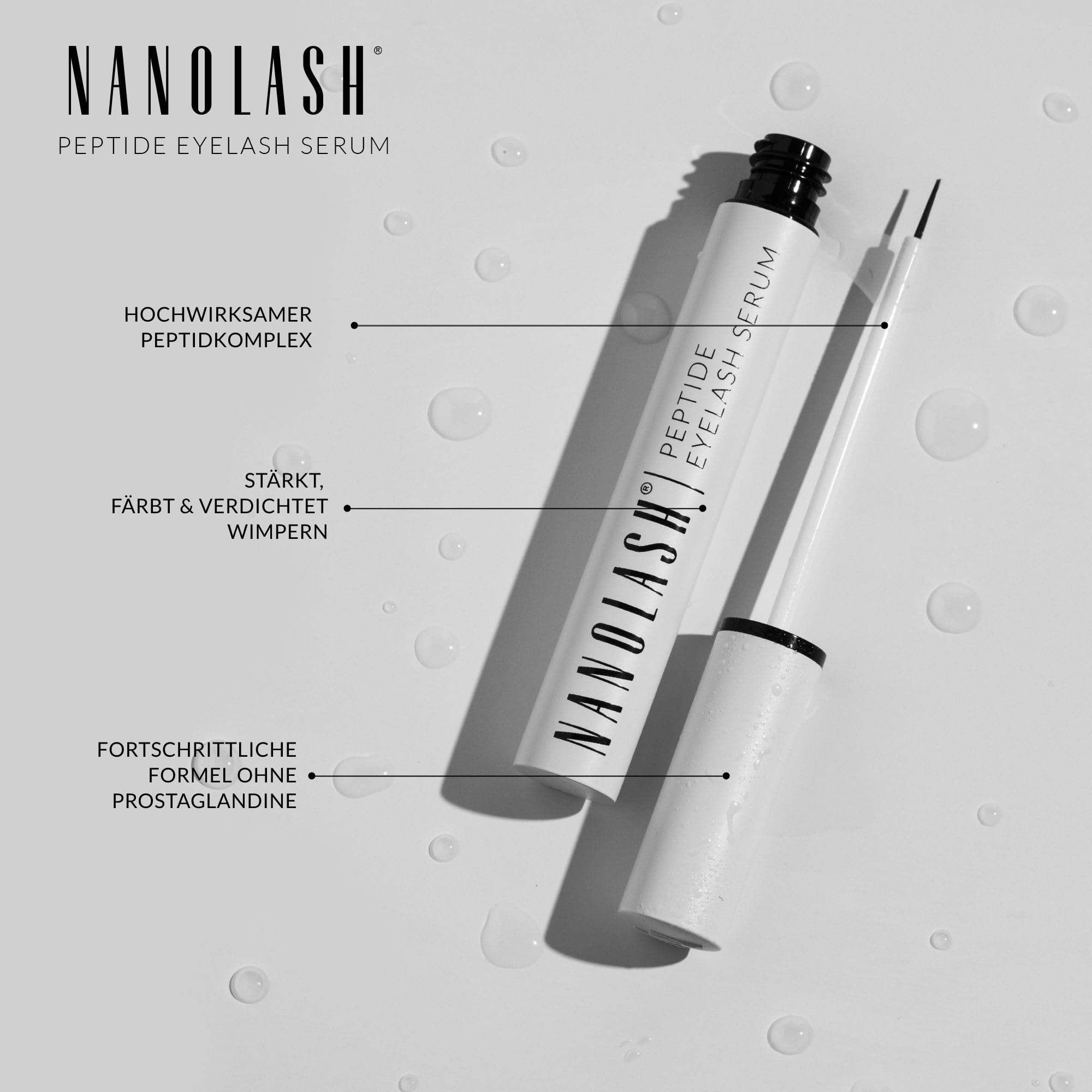 Nanolash Wimpernserum 5 ml - Peptidhaltiges Serum für Wimpern, ohne Hormone, stärkt Wimpernstruktur, reduziert Haarbruch, transparent, für alle Hauttypen und Geschlechter