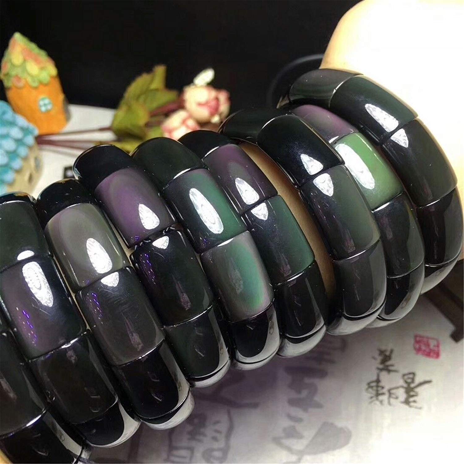 17x8mm Natural Black Obsidian Bracelet for Women Rainbow Light Gemstone Crystal Beads Bracelet AAAA - Image 4