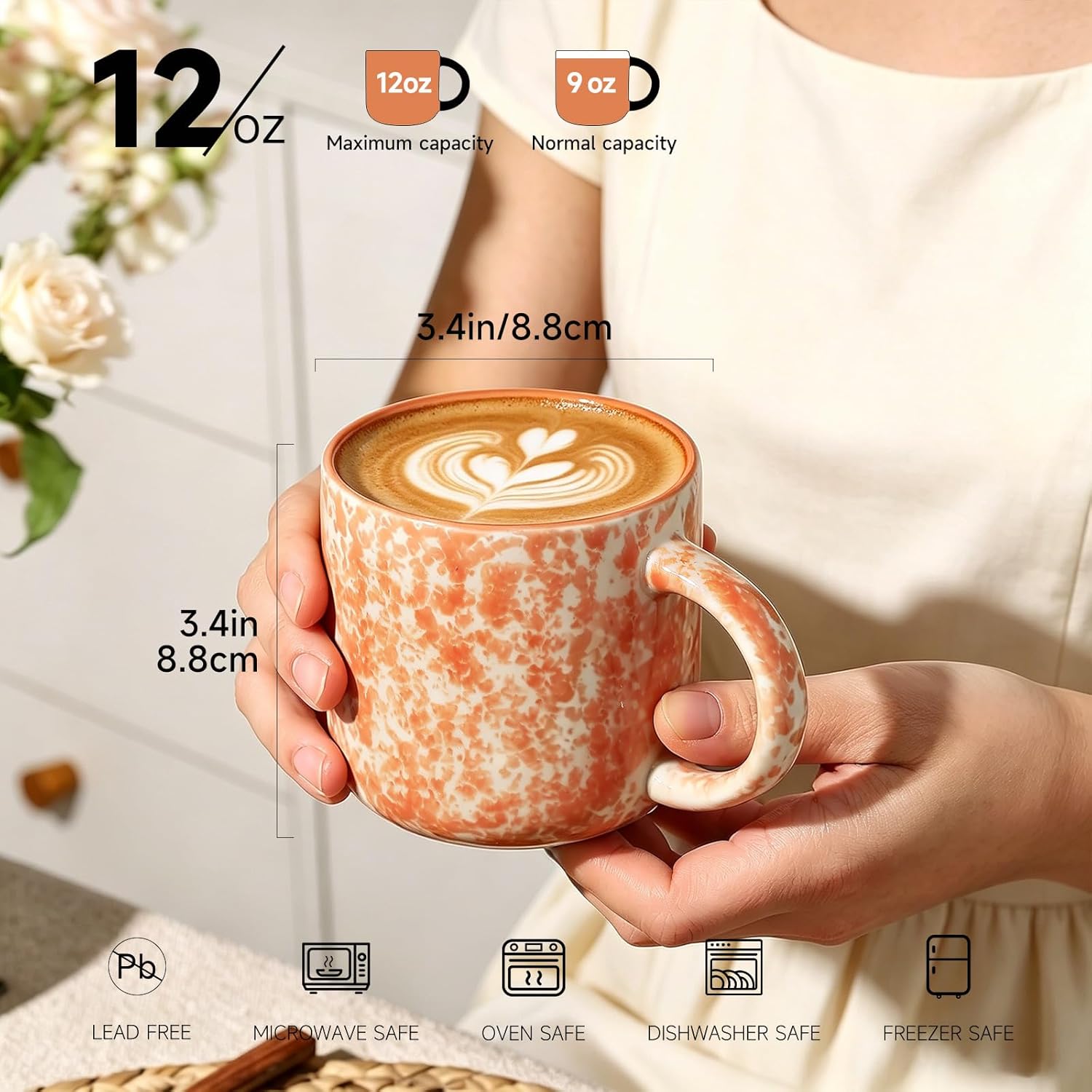 MONITO 12 OZ Coffee Mugs Set of 4, Modern Ceramic Coffee Mugs Set with handle for Tea/Latte/Cappuccino/Milk/Cocoa.