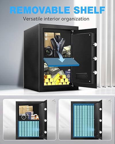Miniatura 5 de Caja fuerte digital para el hogar de 2.5 pies cúbicos con alarma, luz LED y teclado silencioso, caja de seguridad grande con estante ajustable para