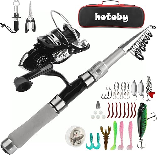 Fishing Pole Combo Set, 6.89ft Fishing Rod and Reel Combo, Carbon Fiber Telescopic Fishing Rod Kit with Spinning Reel, Fishing Pliers, Lip Gripper,
