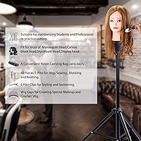Vista 7 de Klvied Soporte reforzado para peluca, trípode y cabeza de maniquí, soporte ajustable para entrenamiento de peluquería cosmetología con T con gorras
