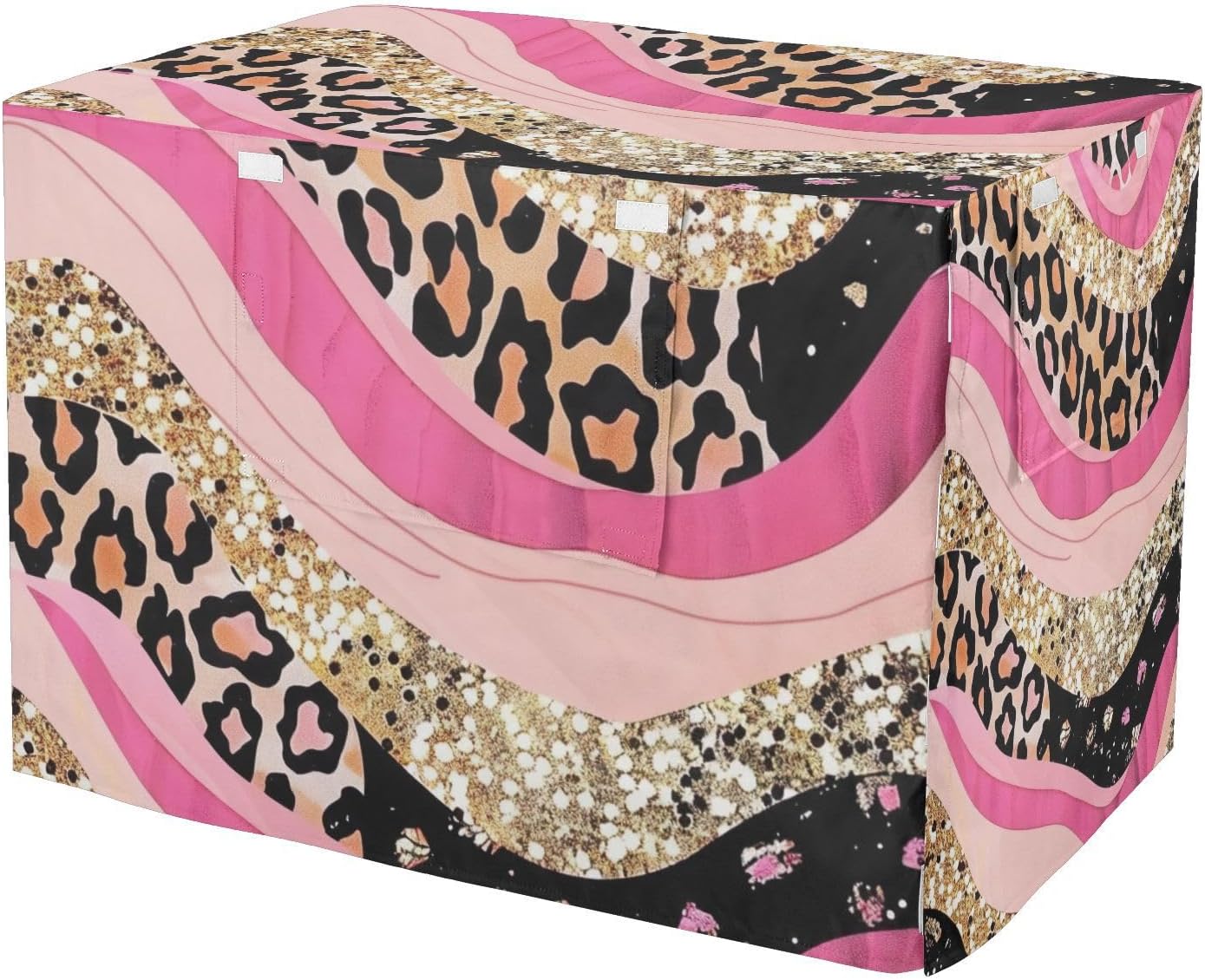 Leopard Print Strips Pink Stripes Dog Crate Cover Roll-up Sides, Pet Crate Cover with Roll-up Sides, X-Large