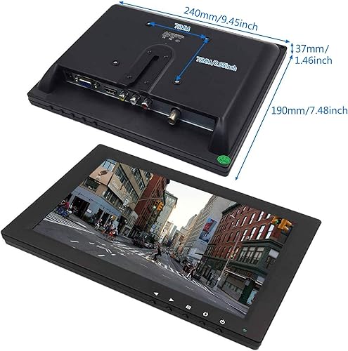 Miniatura 3 de TPEKKA Monitor CCTV de seguridad de 10 pulgadas HD IPS 1024 x 768 portátil mini TFT LCD monitor BNC HDMI VGA AV entrada para computadora PC FPV