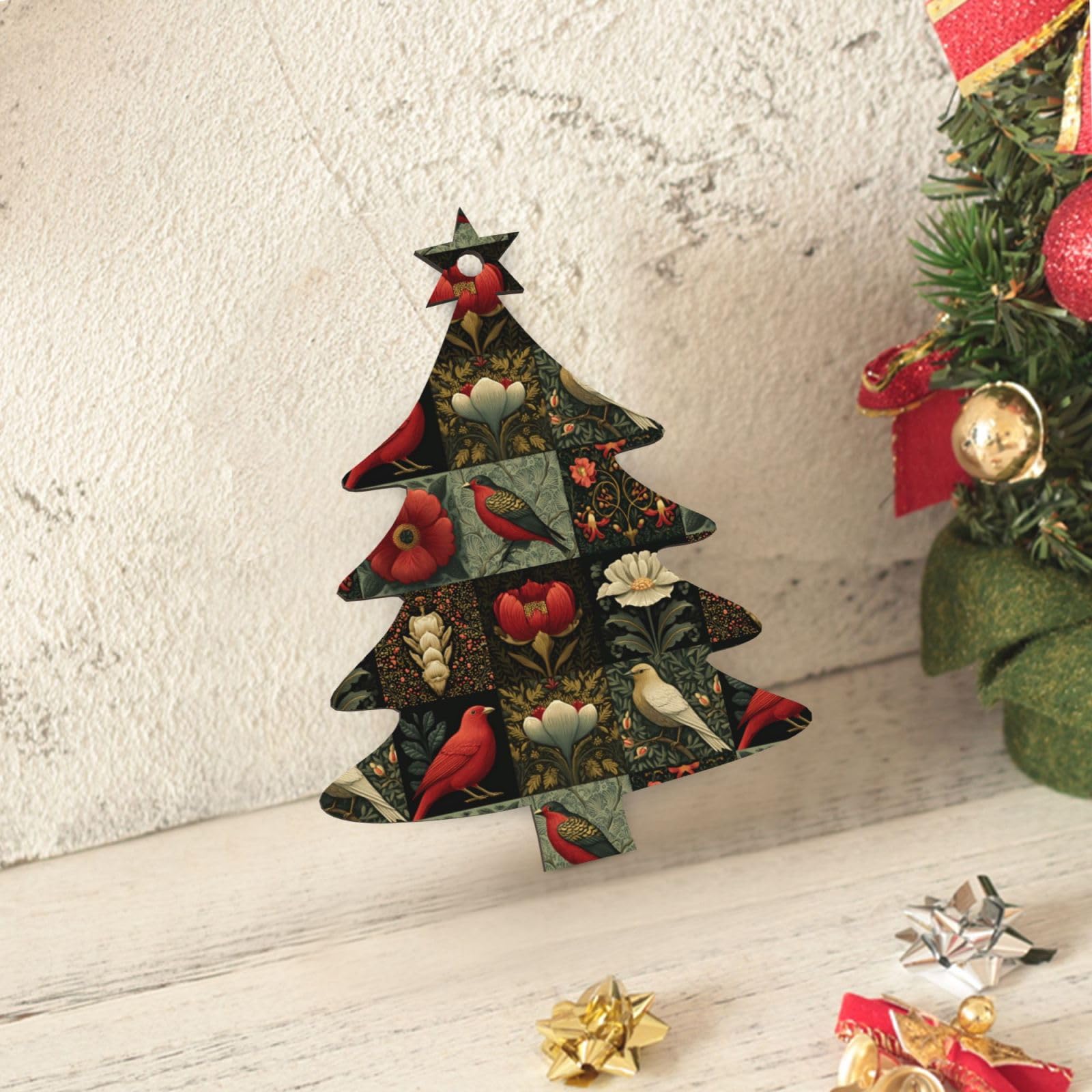 Lot de 6 décorations de Noël scandinaves en bois naturel avec oiseaux et motifs pour sapin de Noël rustique et confortable