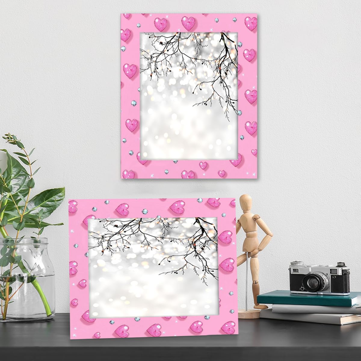 Bilderrahmen mit Diamant-Herz, Holz-Foto-Showcaser, Heimdekoration, Fotocollage-Rahmen für Wand und Schreibtisch, 27,9 x 35,6 cm