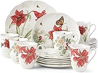 Lenox Butterfly Meadow Holiday 18-Piece Dinnerware Set for 6 - Porcelain Christmas Plates, Mugs, Dishwasher Safe