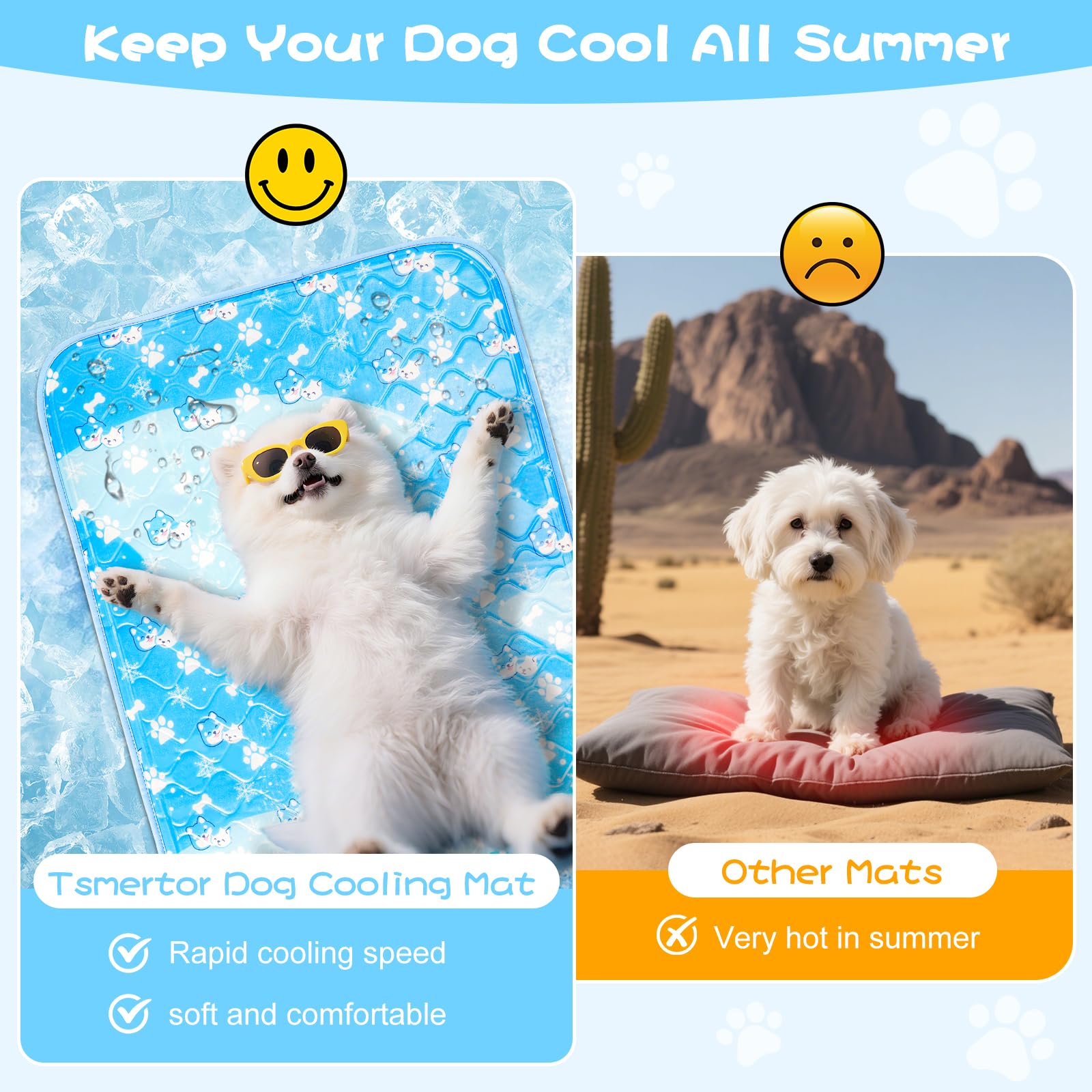 Tsmertor Dog Cooling Mat, Portable 50x40cm Pet Gel Self Cooling Pads Mat for Dogs Waterproof&Scratch-Resistant - Image 3