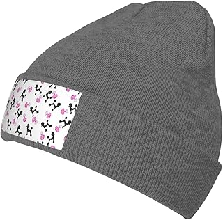 Gorro de punto suave para hombre y mujer, diseño de botella de perfume y caniche, color rosa