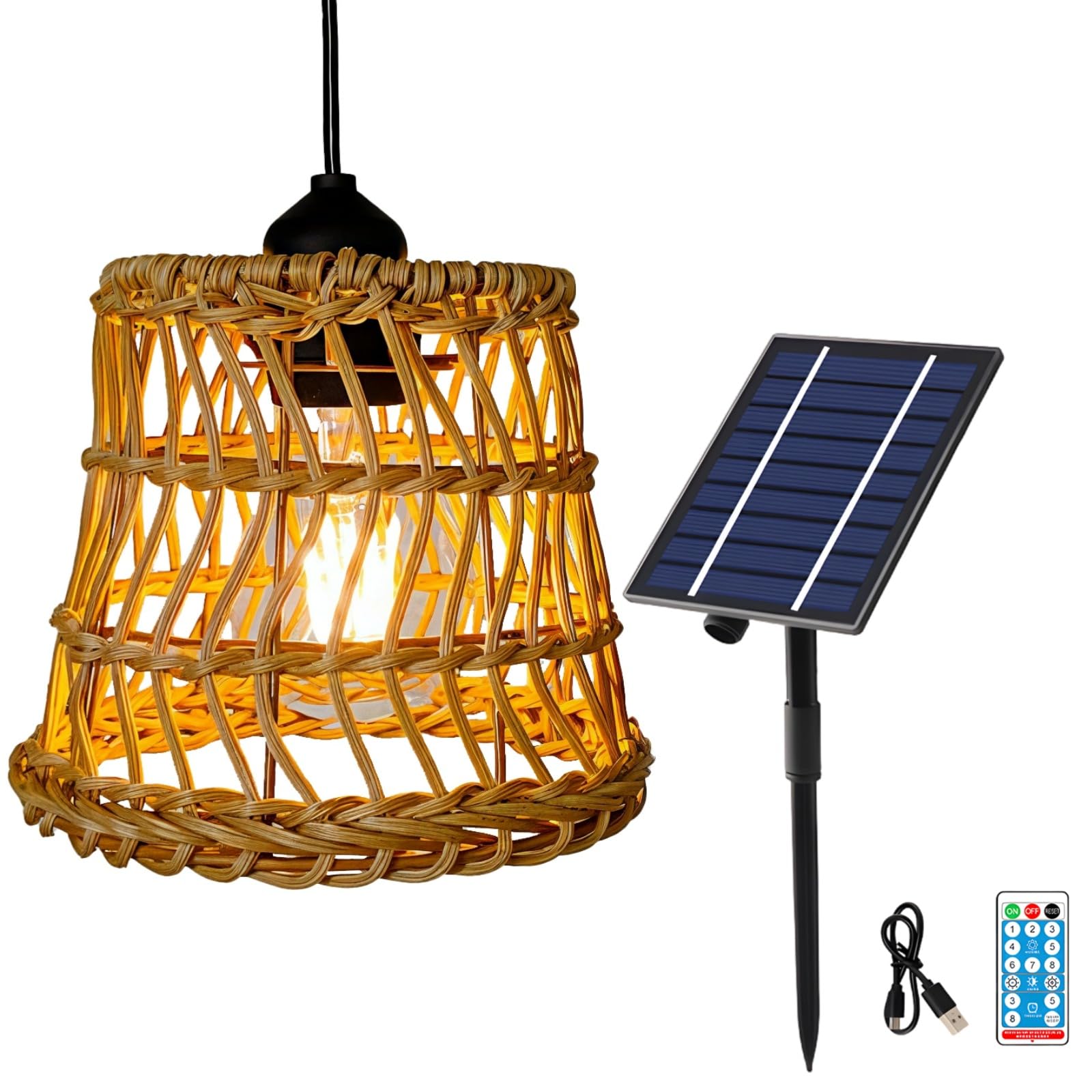 Lámpara solar de ratán ideal para camping y dormitorio 6